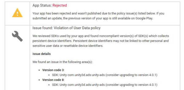 Solution to Unity-ads 4.0.1 Your app includes non-compliant SDK Version - Unity Ads on Google Play Console Issue